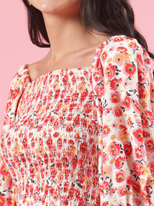 Sweet Pea Off Shoulder Floral Womens Summer Top with Smocking Detail