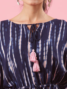 Shibori Tie and Dye Womens Summer Kaftan Dress with Tassles