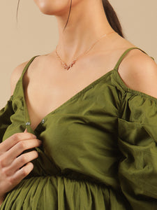 Marina Olive Cotton Cold Shoulder Peplum Nursing Maternity Top for Women