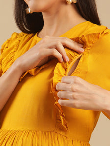 Glow Up Yellow Cotton Nursing Maternity Maxi Dress with Hidden Zippers