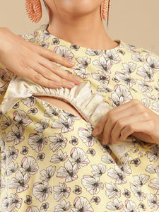 Layla Cotton Yellow Floral Printed Nursing Maternity Top