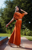 Ada Rust Orange Womens Indo-Western Party Co-ord-Set with Gold Lurex Details