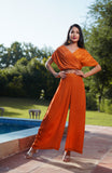 Ada Rust Orange Womens Indo-Western Party Co-ord-Set with Gold Lurex Details