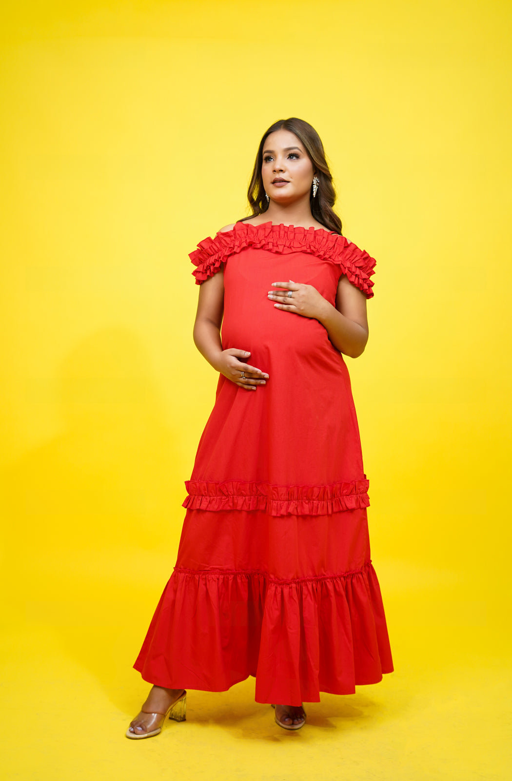 Cherry on the Cake Red Cotton Womens Nursing Maternity Dress with Hidden Nursing Features