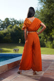 Ada Rust Orange Womens Indo-Western Party Co-ord-Set with Gold Lurex Details