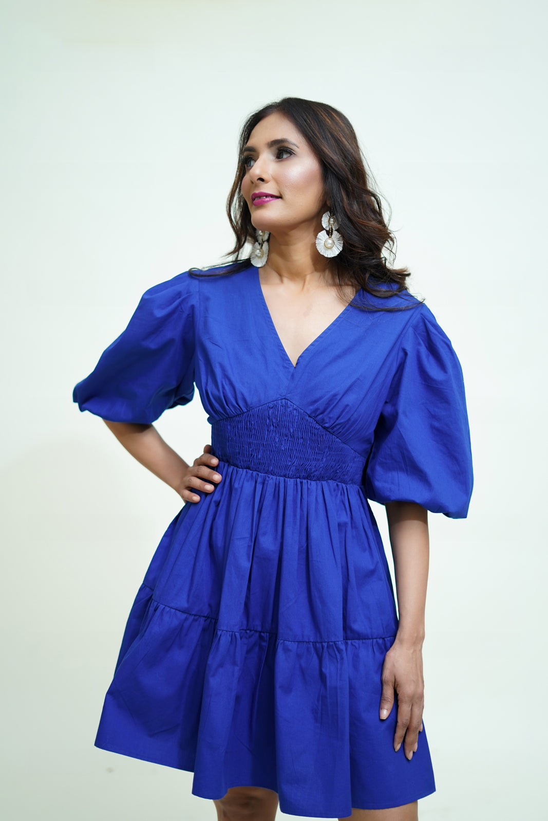Blue Sapphire Womens Cotton Tier Party Dress
