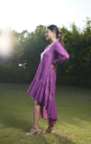 Dia High Low Purple Lurex Womens Party Dress with Full Sleeves