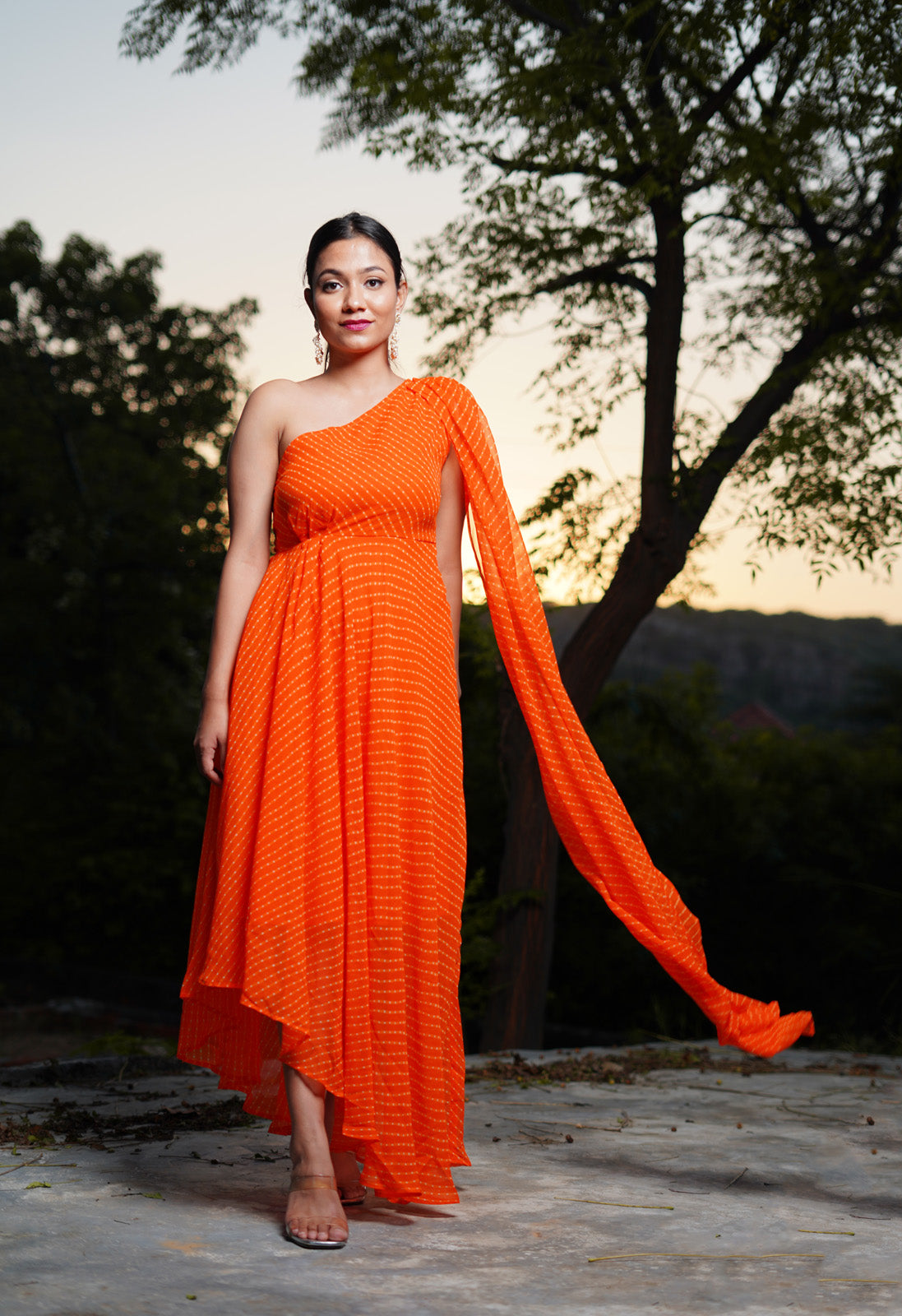 one shoulder indian dress Madhu Orange Stylish Womens Indo Western Leheriya for Cocktail Embroidered work consists of Color:Blue/White Stripe Women's Florida State Seminoles YGroup_the179