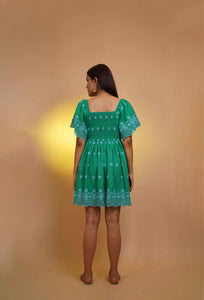 Koh Samui Green and Blue Womens Cotton Schiffli Party Dress