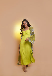 Cape Town Neon Green Womens Co-ord Set with Cape and Maxi Dress