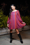 Serena Multicolour Mini Flannel Womens Winter Dress with Blouson Sleeves