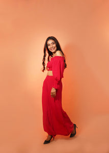 Capri Scarlet Red Womens Party Co-ord Set with Crop Top and Pants
