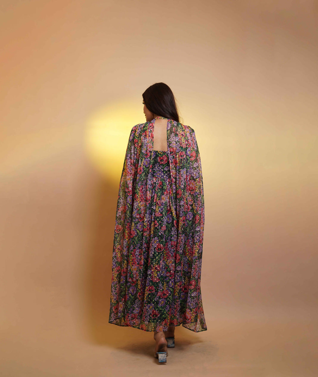Positano Floral Cape and Maxi Dress Womens Party Co-ord Set