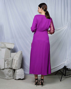 Sundari Royal Purple Womens Indo Western Brocade Wrap Party Dress