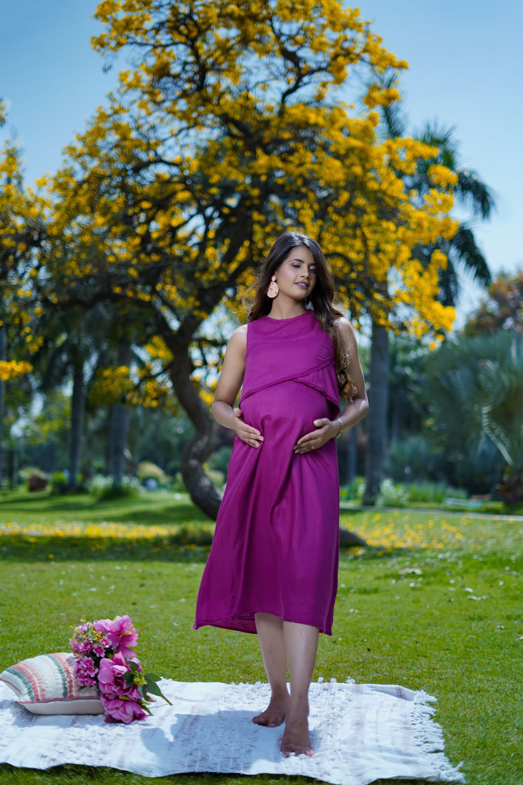 Aura Purple Double Layer Nursing Maternity Dress