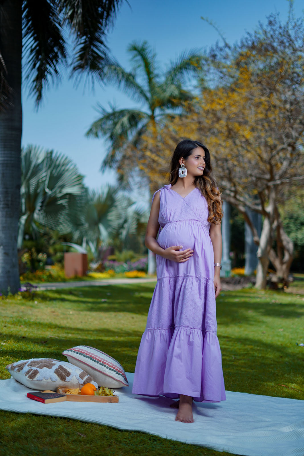 Love Stone Lavender Cotton Schiffli Tier Maternity Dress