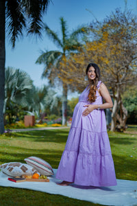 Love Stone Lavender Cotton Schiffli Tier Maternity Dress