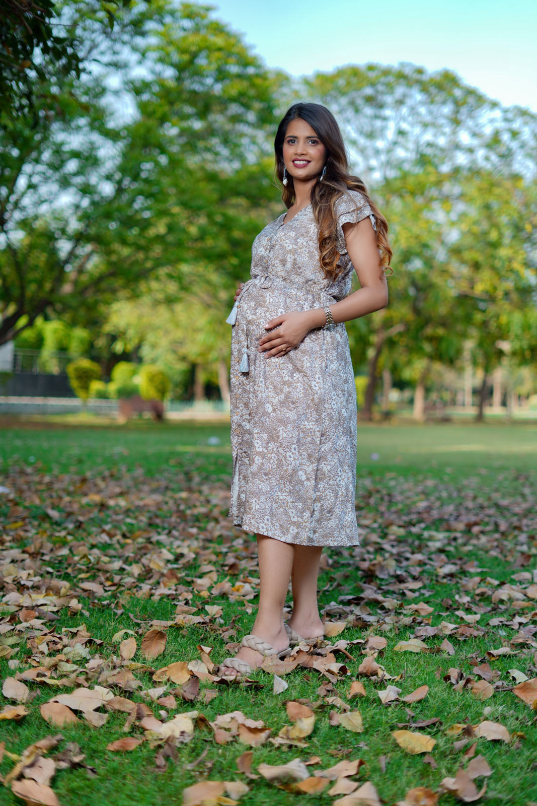 Bestie Olive Green Floral Printed Rayon Maternity Dress