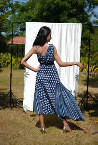 Syaahee Indigo Indo-Western Womens Dress with High Low Hem for Festive Wear