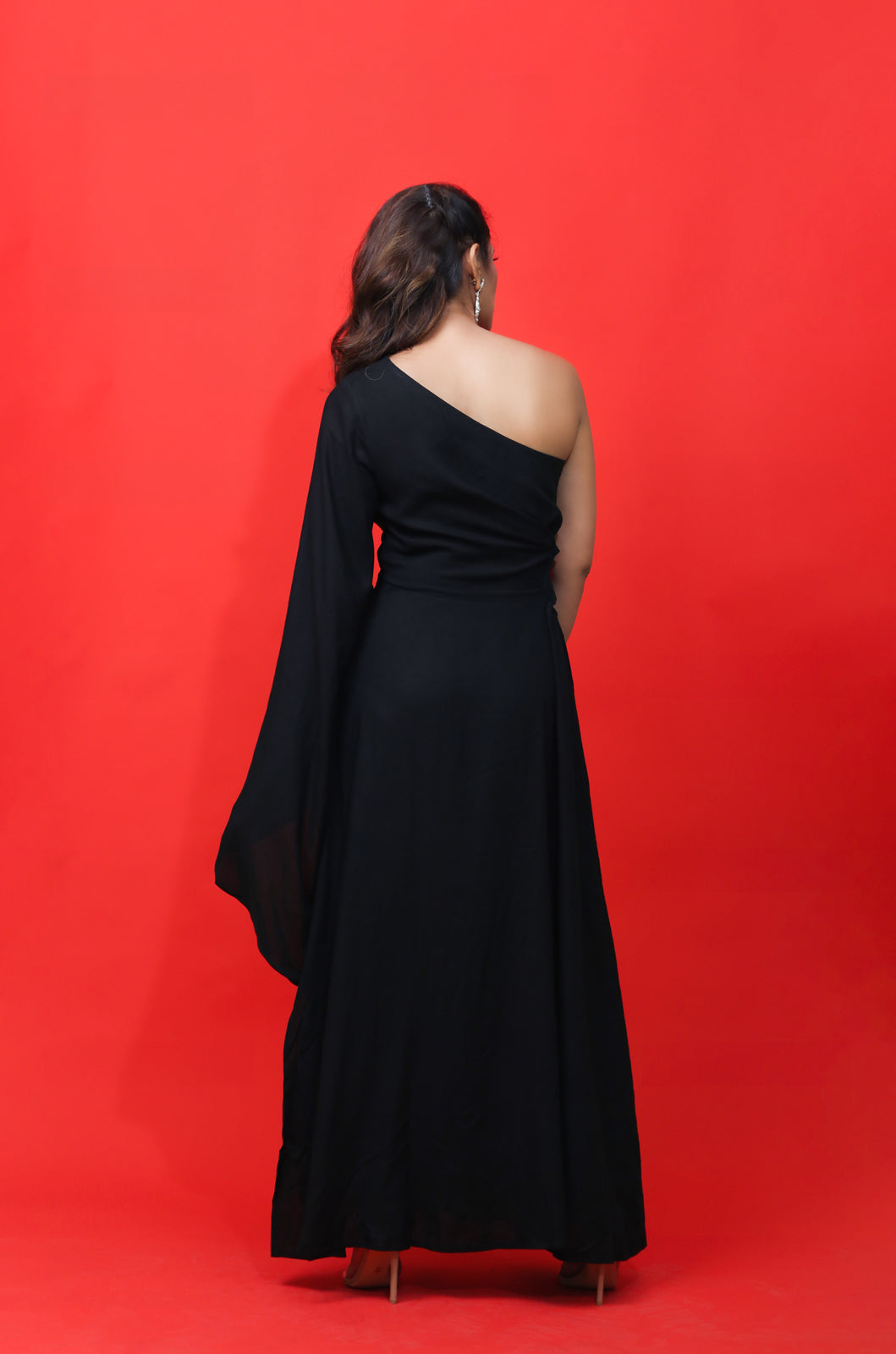 Date Night Black One Shoulder Cotton Womens Maxi Party Dress with Slit
