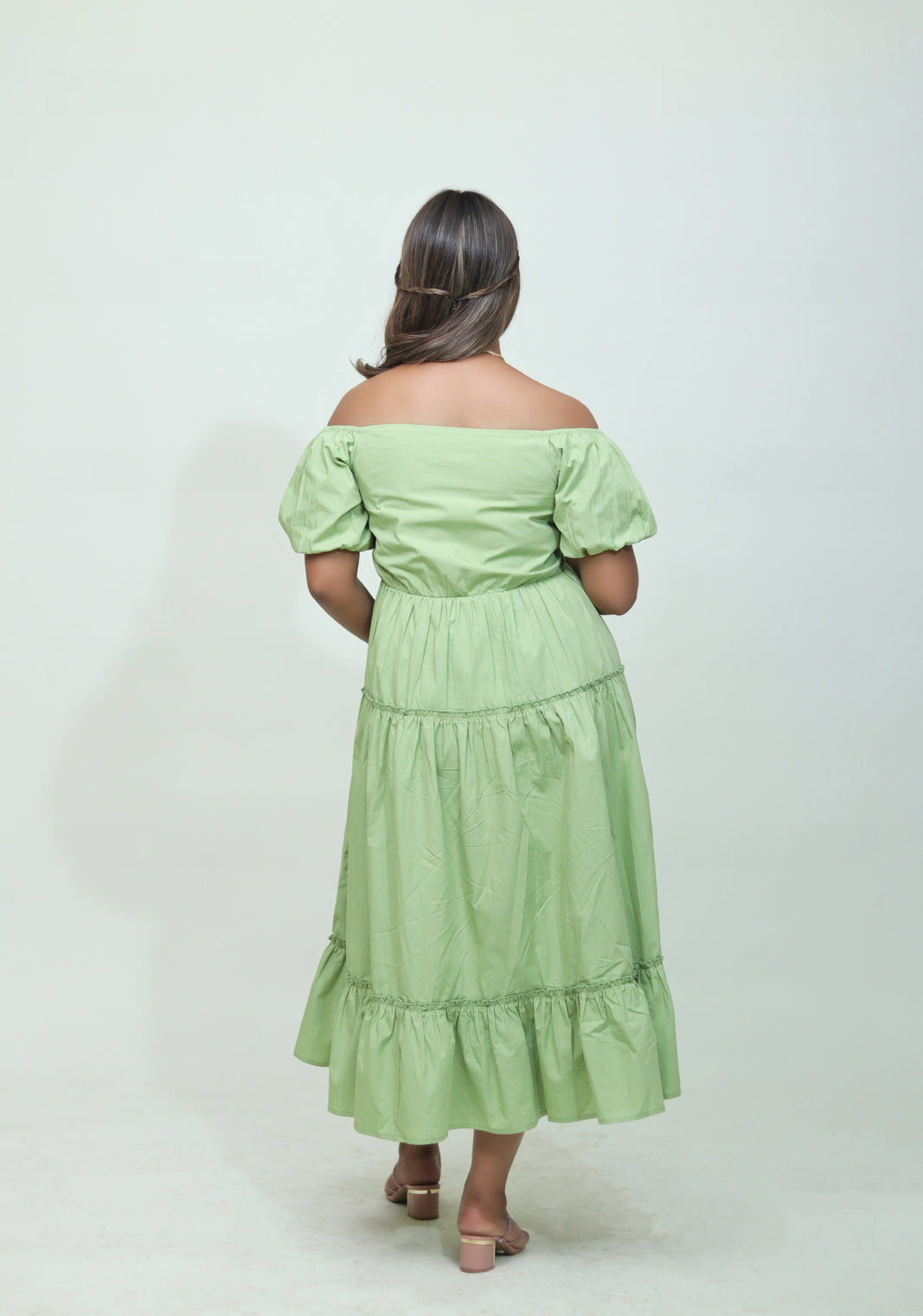 Pistachio Pista Green Cotton Womens Nursing Maternity Dress with Hidden Nursing Features